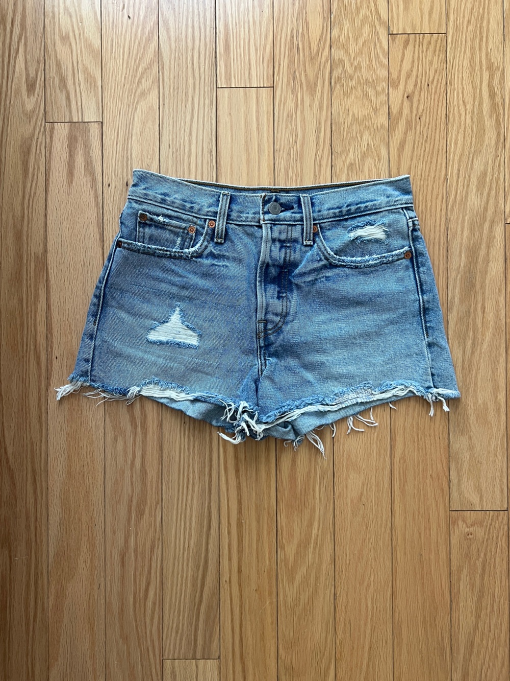 Levi's Light Blue Distressed Denim Cutoff Shorts